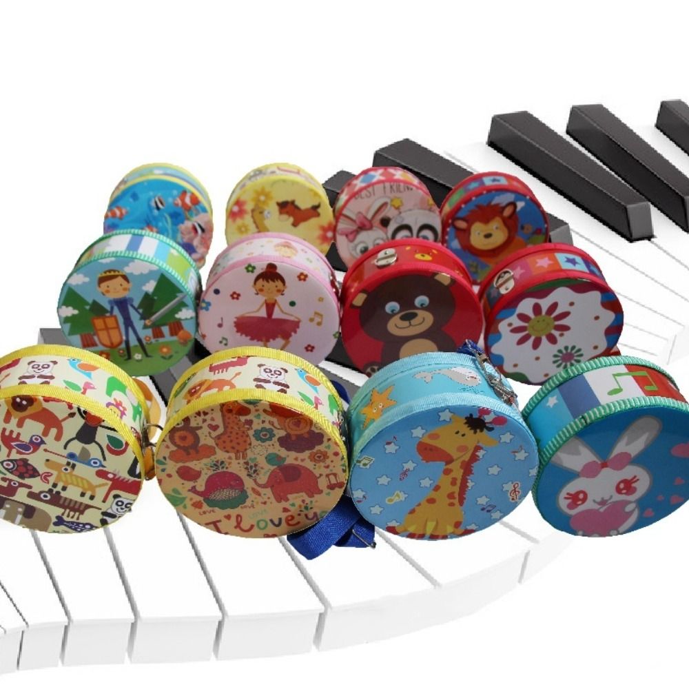 Musical Instrument Percussion - 木製子供用ドラム 両面ドラムスティック ストラップ付き 楽器 教育用 動物柄
