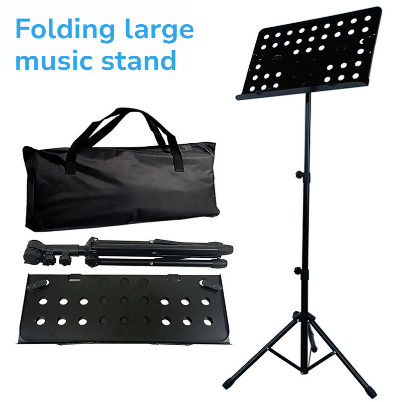 Musical Instrument Accessories - 金属製折りたたみ式大型譜面台 ブラック ポータブル 調整可能 滑り止め 安定性のある耐久性のある譜面台