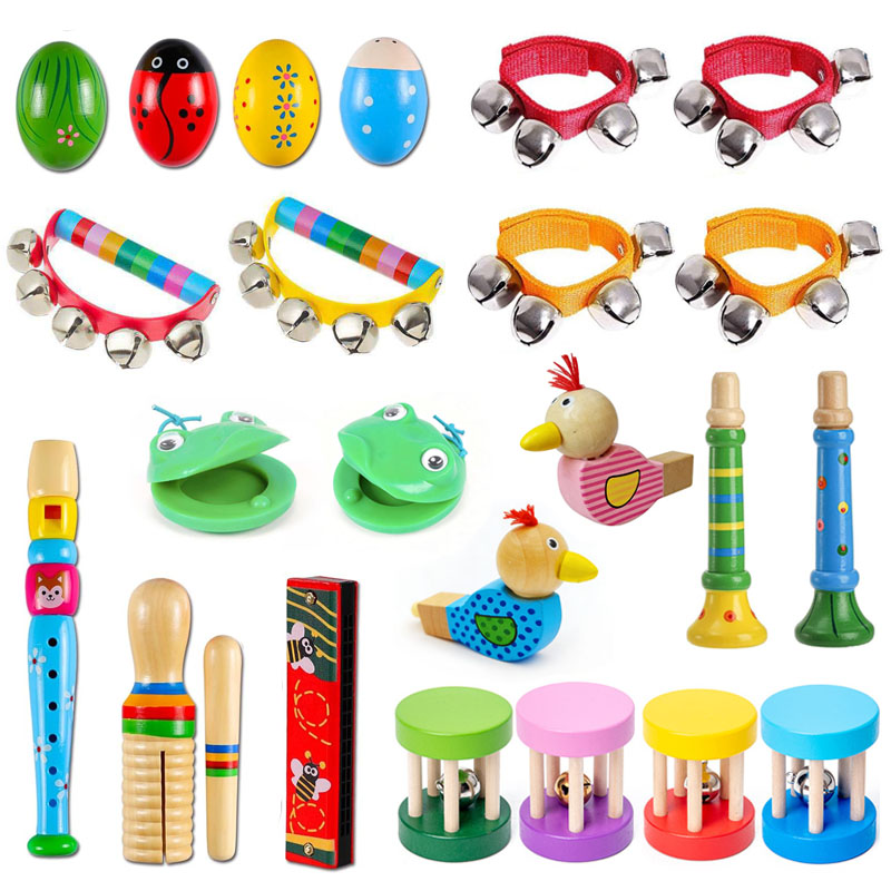 Musical Instrument For Toddlers - 子供用木製楽器 リズムマラカス カスタネット フルート ジングルベル ハーモニカ