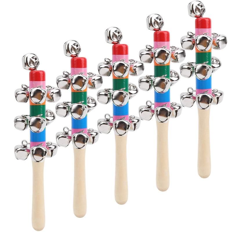 5 個木製ジングルハンドベルレインボースティックシェーカーガ - Musical Instrument For Toddlers のレビューと価格