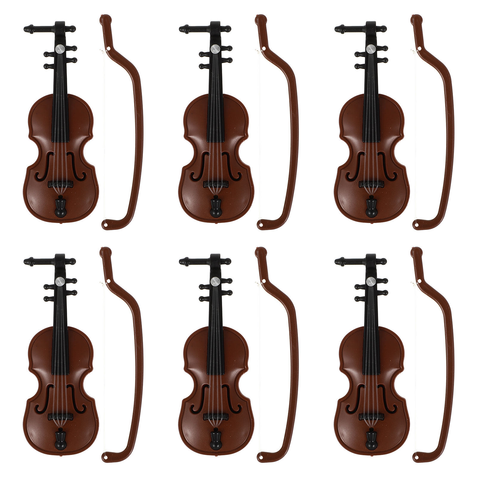 ミニバイオリンの装飾品6点セット。プラスチック製の楽器で、ド - Musical Instrument Photo のレビューと価格
