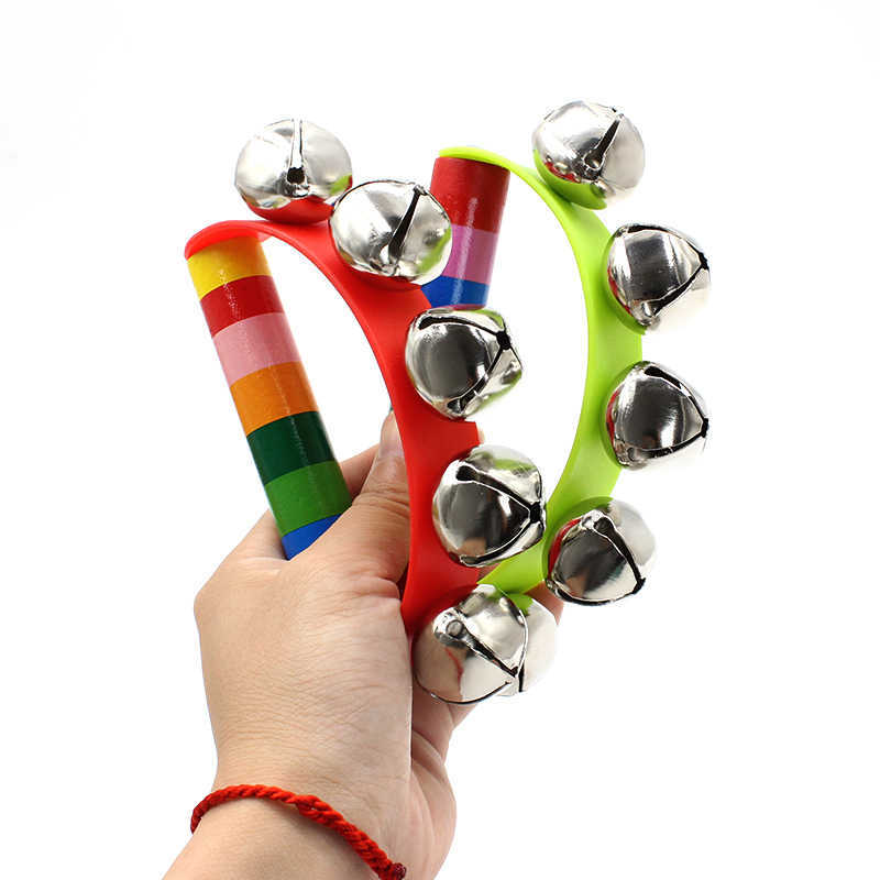 レインボーハンドジングルベル木製ハンドル打楽器ミュージカルシ - A Musical Instrument You Shake のレビューと価格
